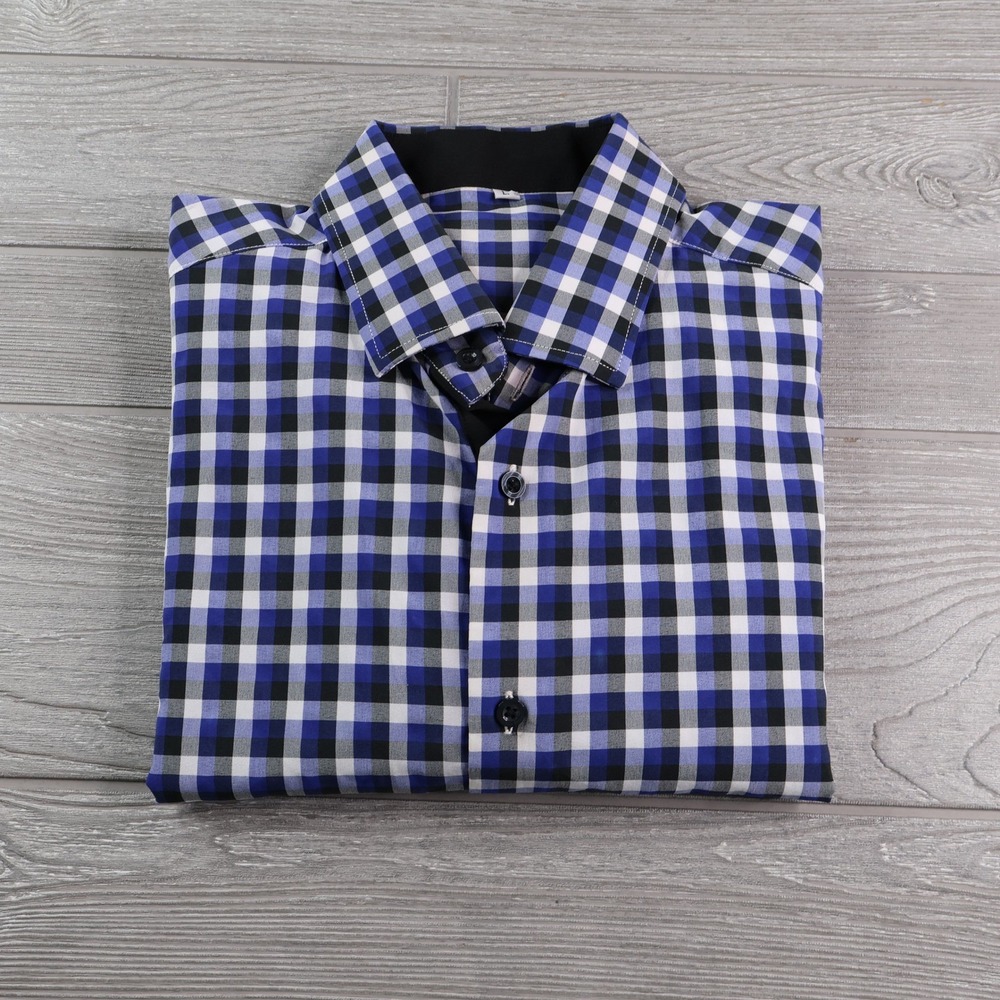 State & Liberty Gingham Check Athletic Fit LS Shirt Men's L Blue